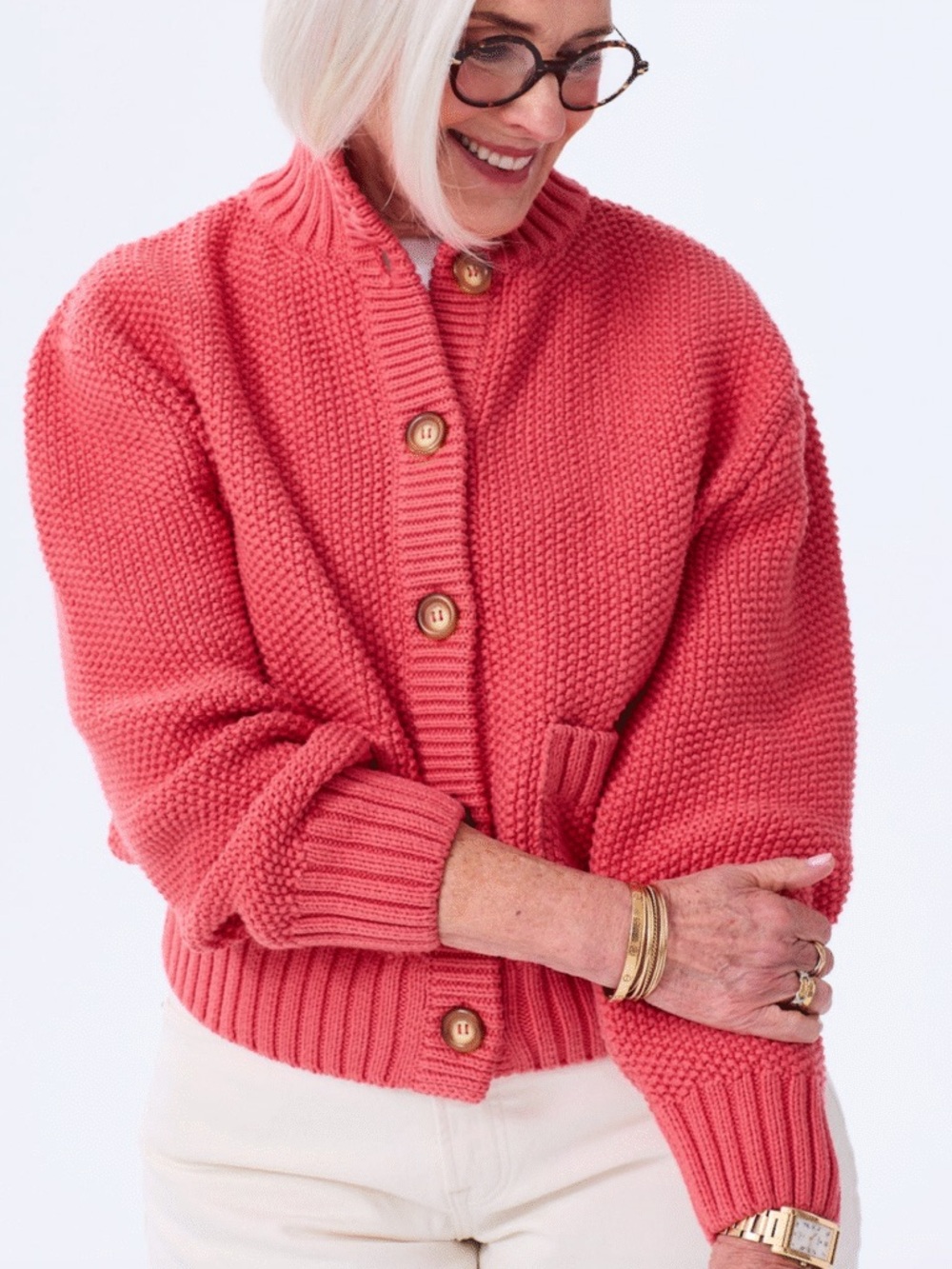 Magaschoni Women's Cotton Sweater Jacket Size Medium In Red